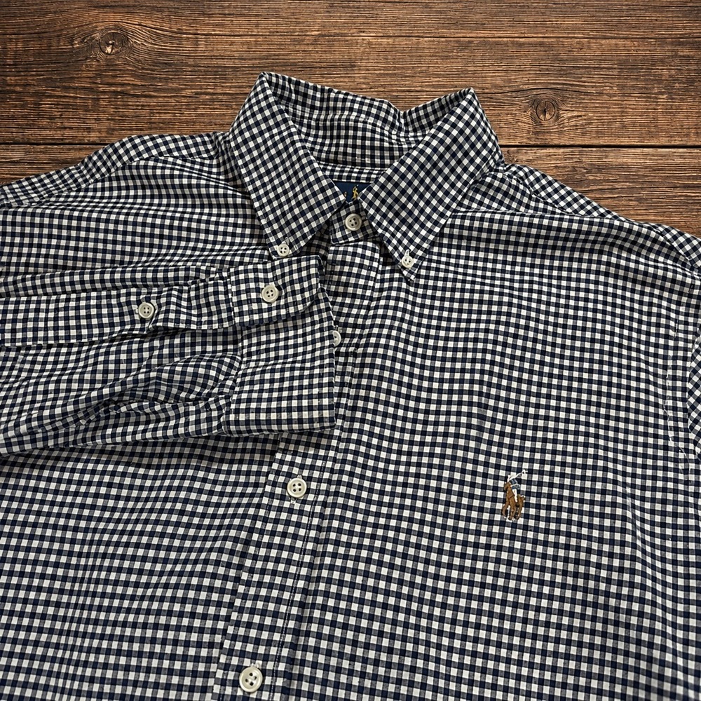 Ralph Lauren Men's XL Blue White Gingham Check Button Down Shirt Pony Logo